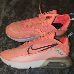 Nike 2090 Air Max Lava Glow Bleached Coral Pink And White Tennies.